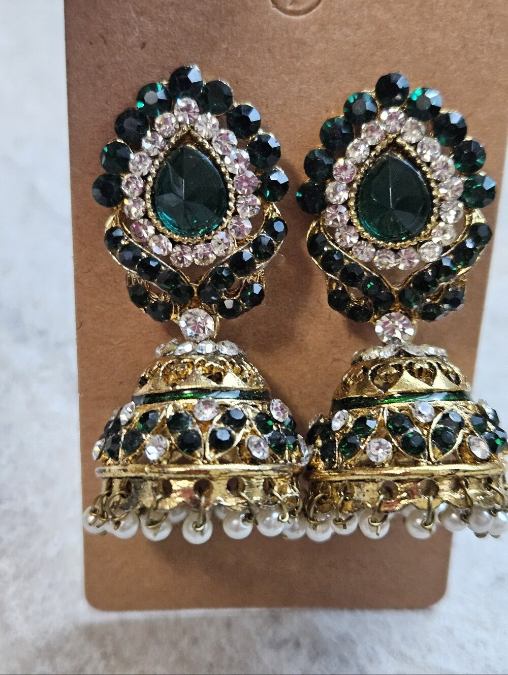 Green and Gold Jhumka Earrings - Women Jewelry